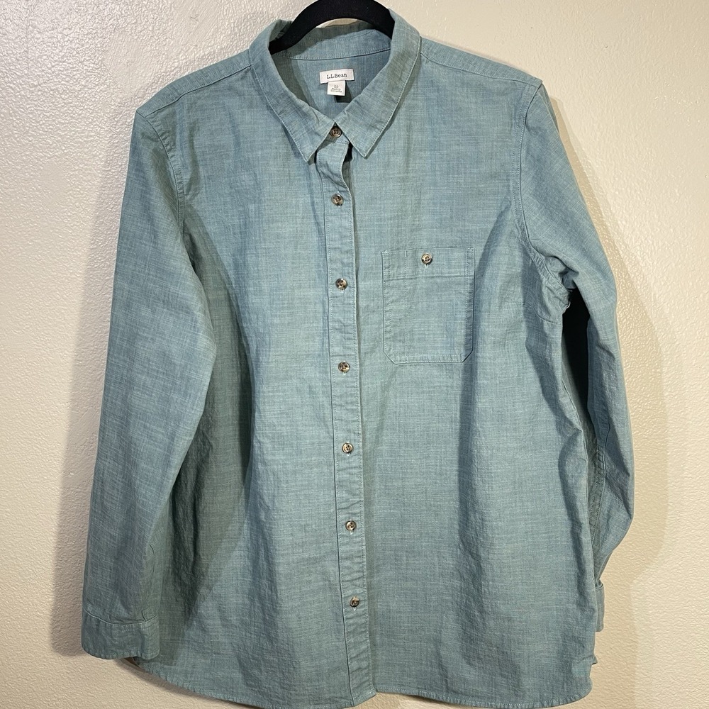 L.L. Bean Green Button Up Shirt Roll Up Sleeves Structured Casual Men's Sz XL